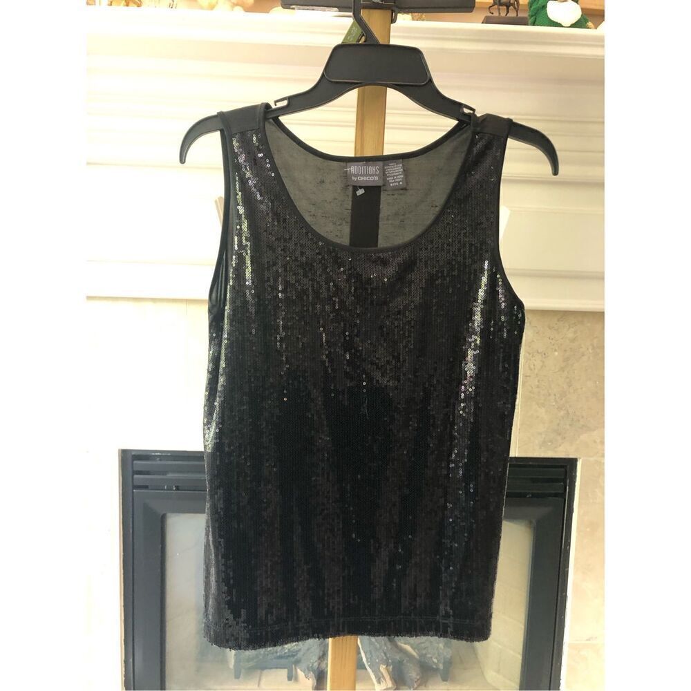 Additions by Chicos Women’s Black Sequin Tank Top Size 0